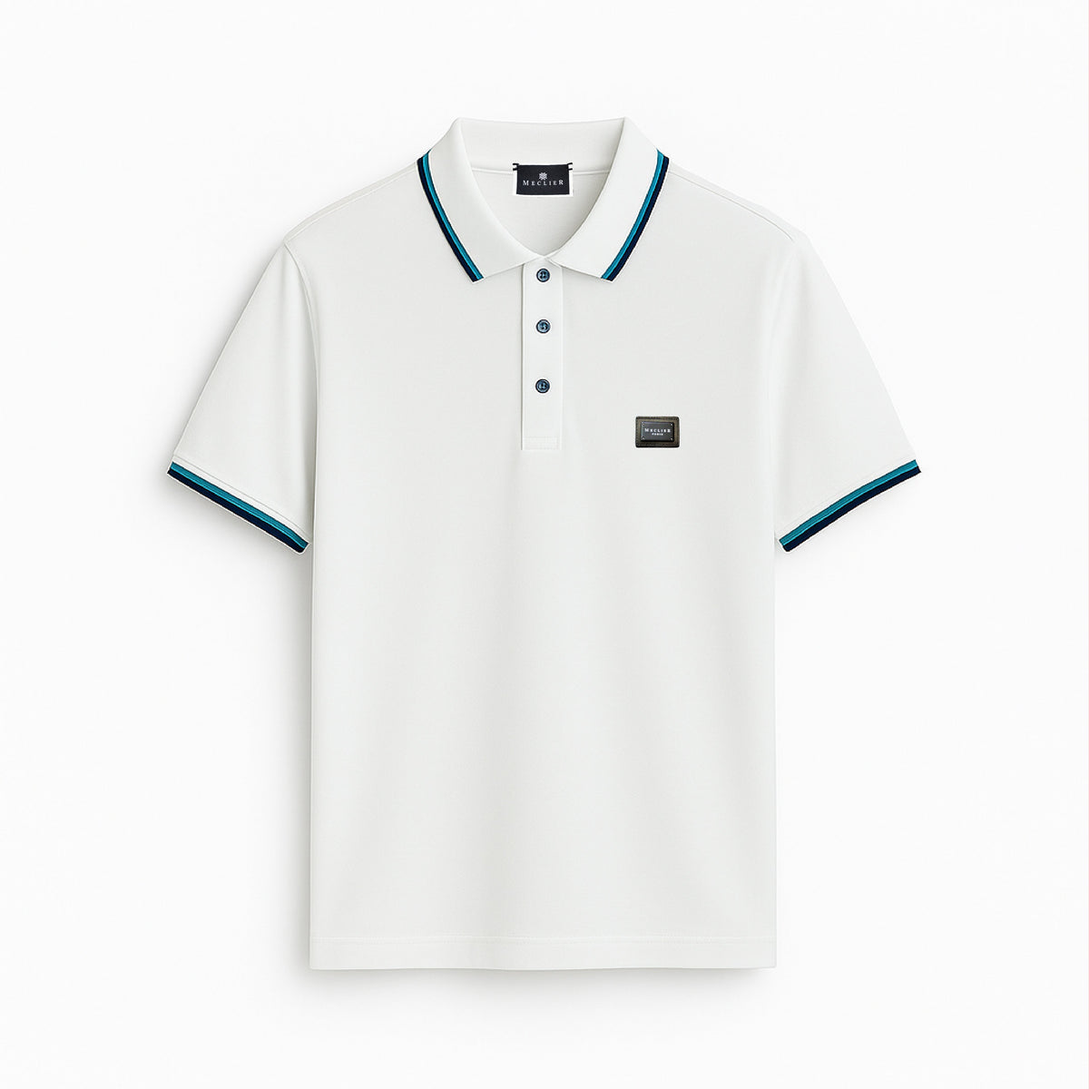POLO WHITE-BLUE CON PLACA