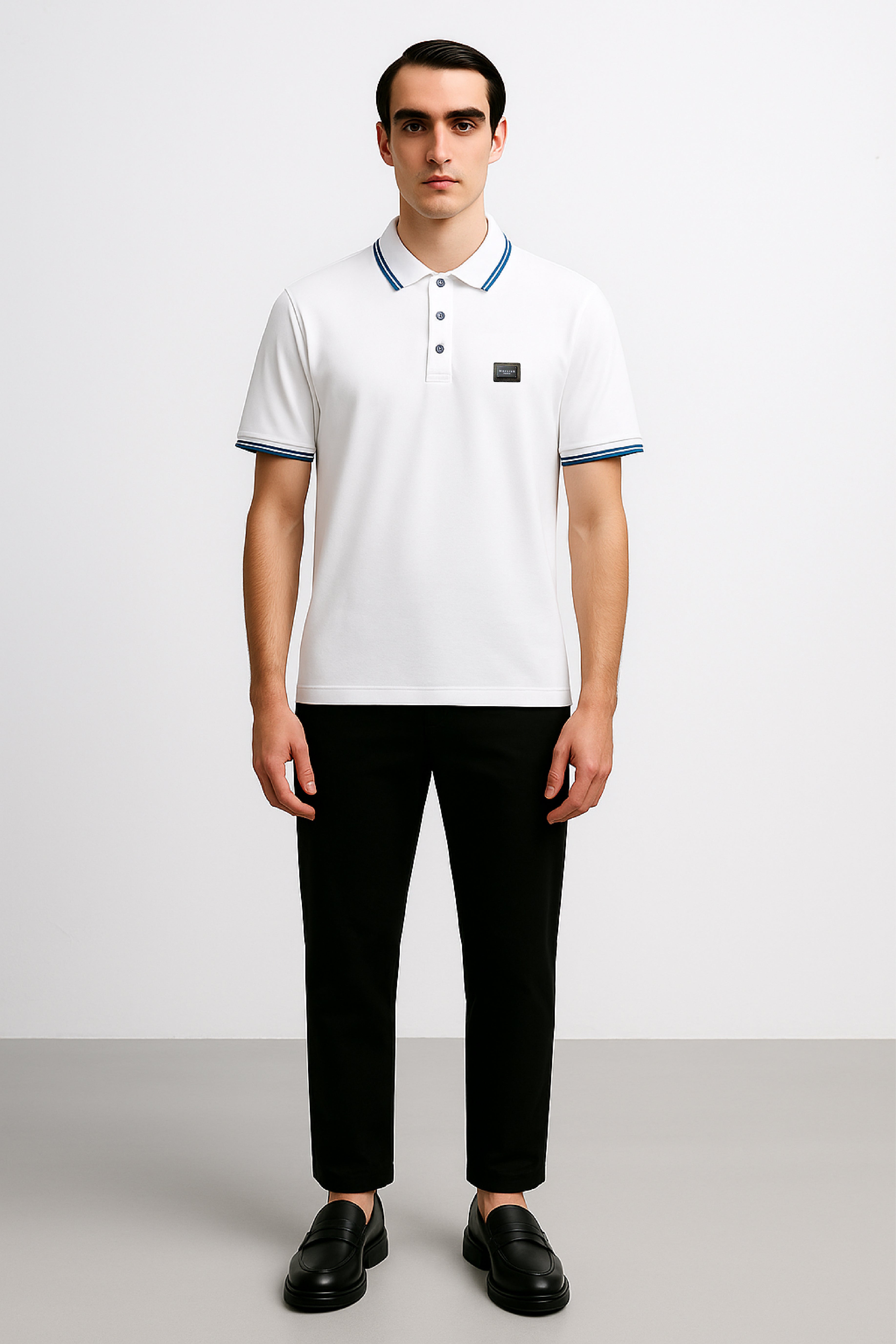 POLO WHITE-BLUE CON PLACA